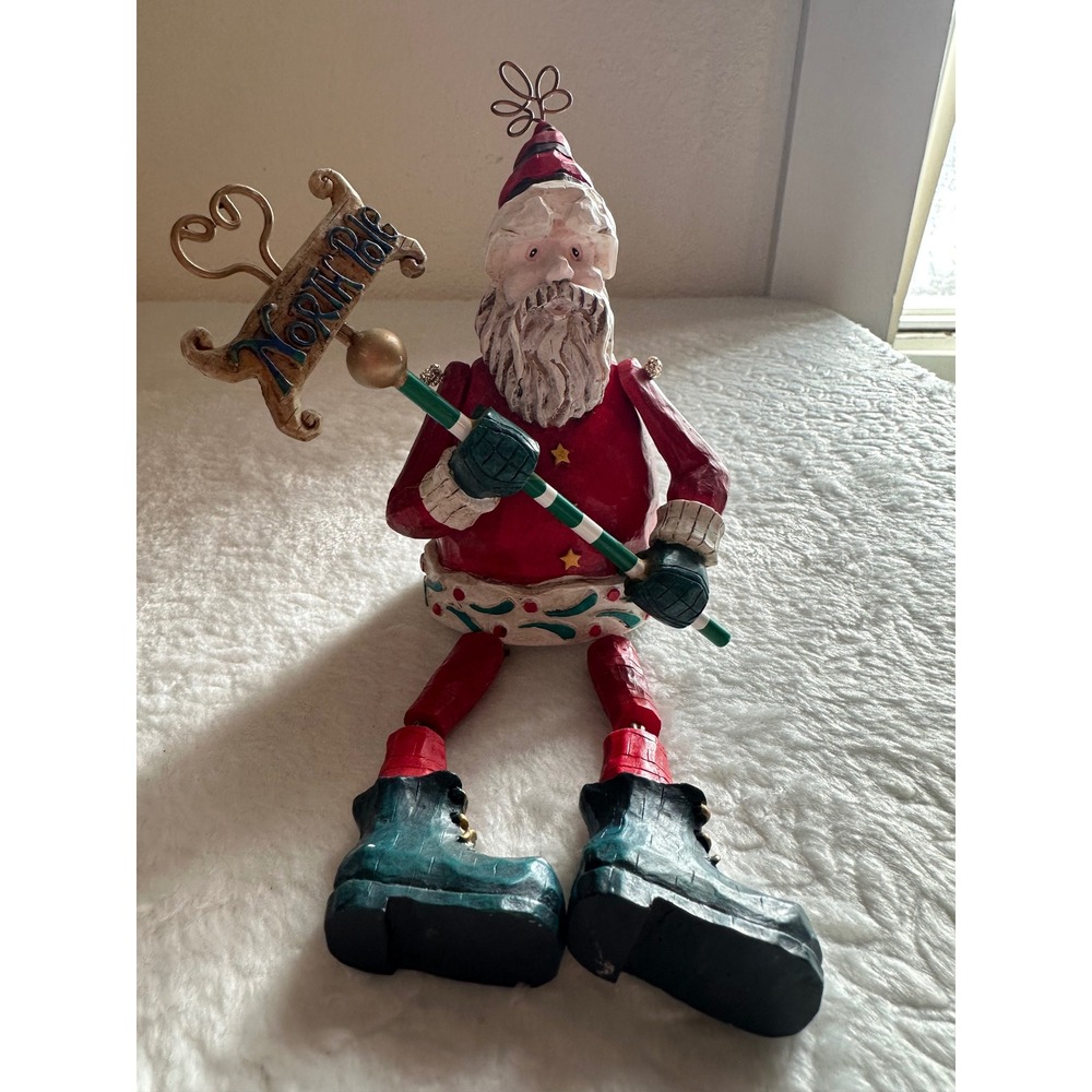 Whimsical Folk Art Santa Shelf Sitter Figurine North Pole Sign Christmas Decor